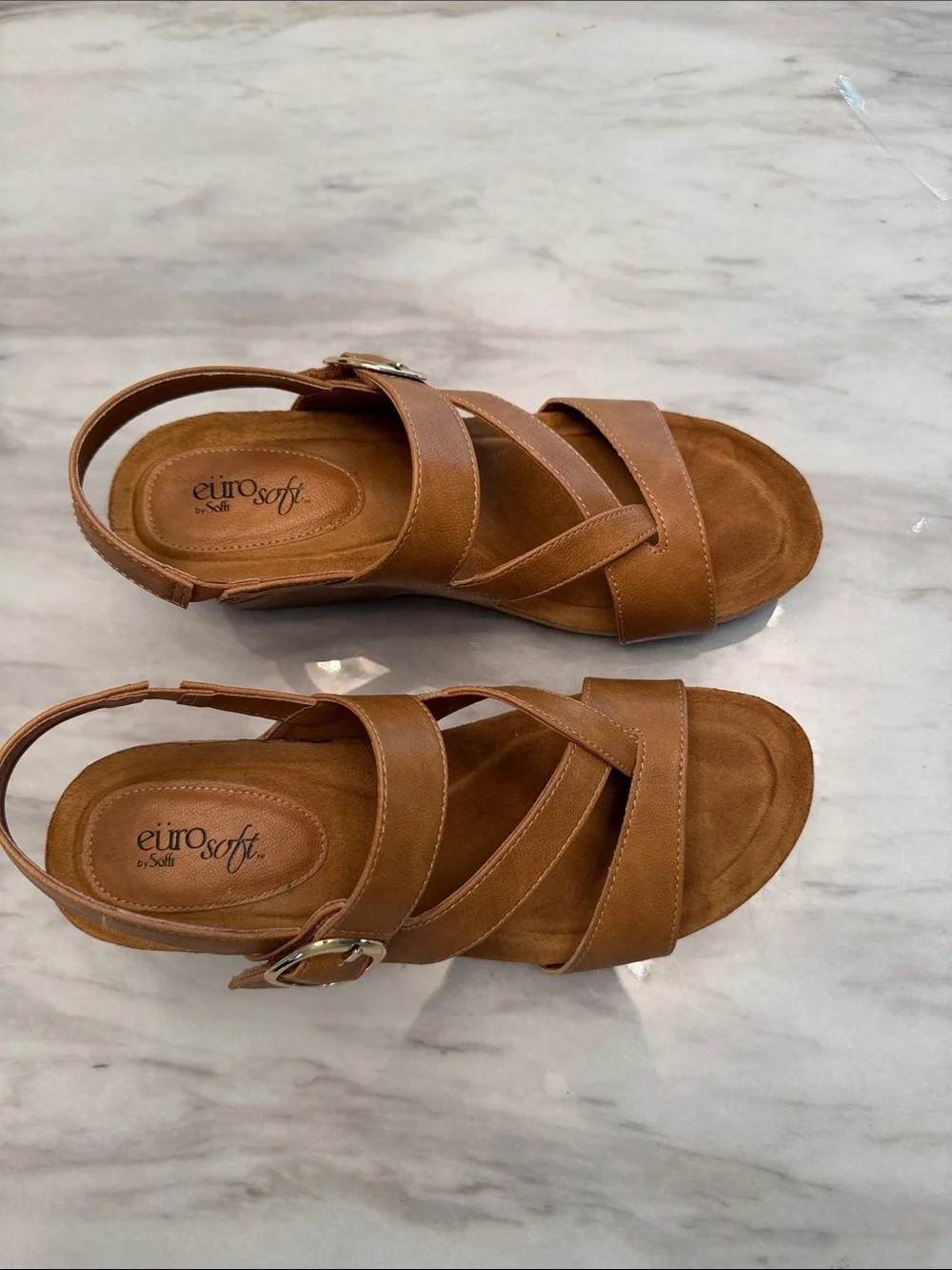 Women’s Tan Wedge Sandals with Buckle Strap